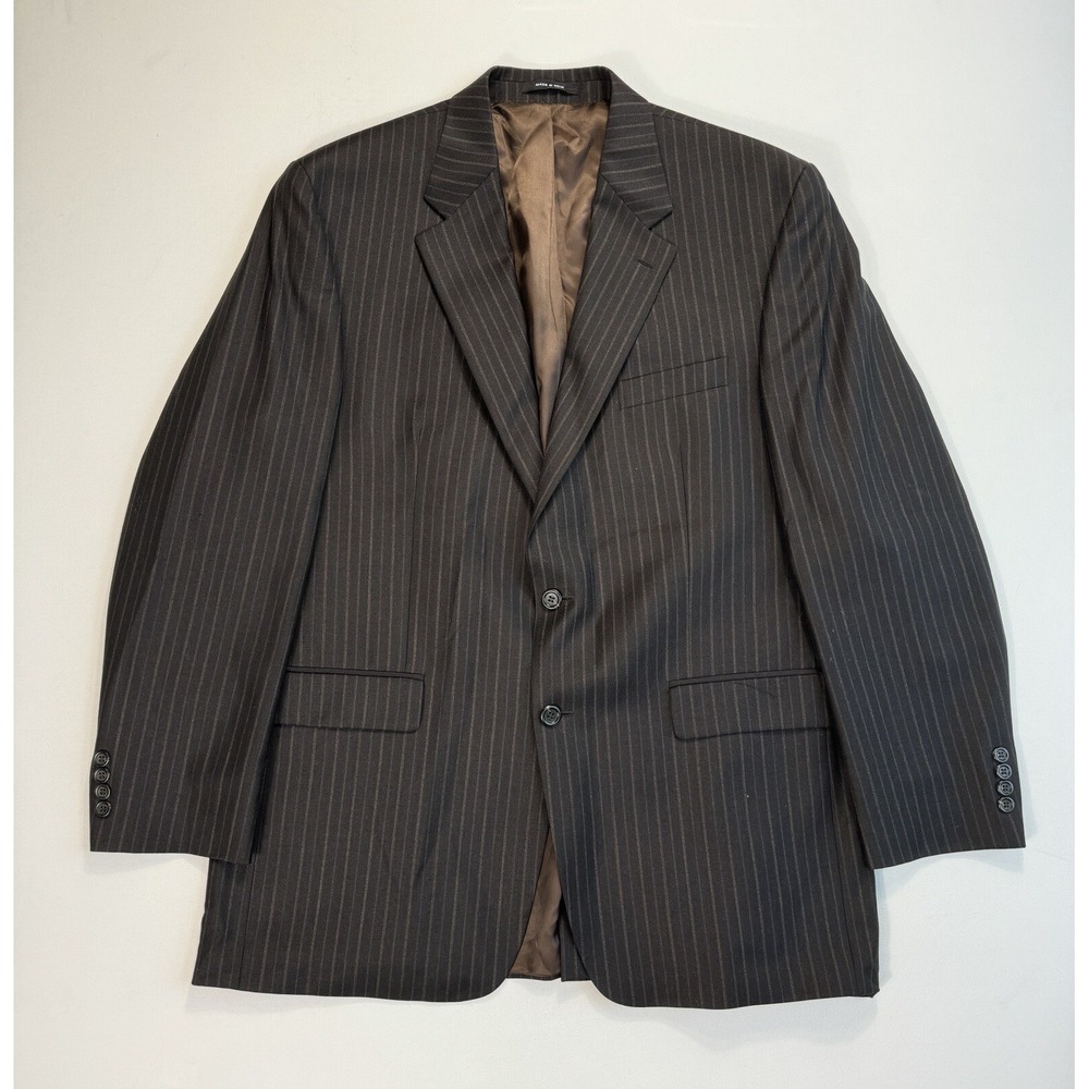 Lauren Ralph Lauren Mens 44L Wool Blazer Sports Coat Brown Pinstripe Suit Jacket